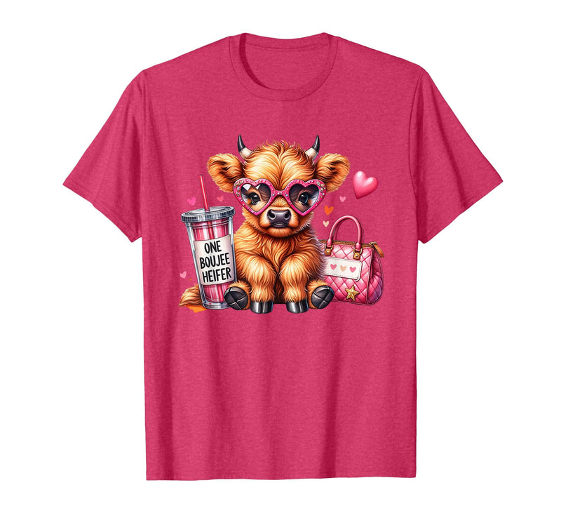 Highland Cow Land of NYC One Boujee Heifer Highland Cow Bougie Pink Tumbler Handbag T-Shirt - Red Heather