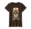 Halloween Nurse Shirts For Women Scrub Costumes Nurse Sugar Skull Stethoscope RN Medical Halloween Costume T-Shirt - Brown