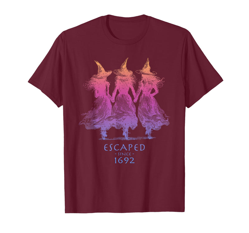 Escaped Since 1692 Halloween Escaped Since 1692 Funny Witch Halloween Design T-Shirt - Burgundy