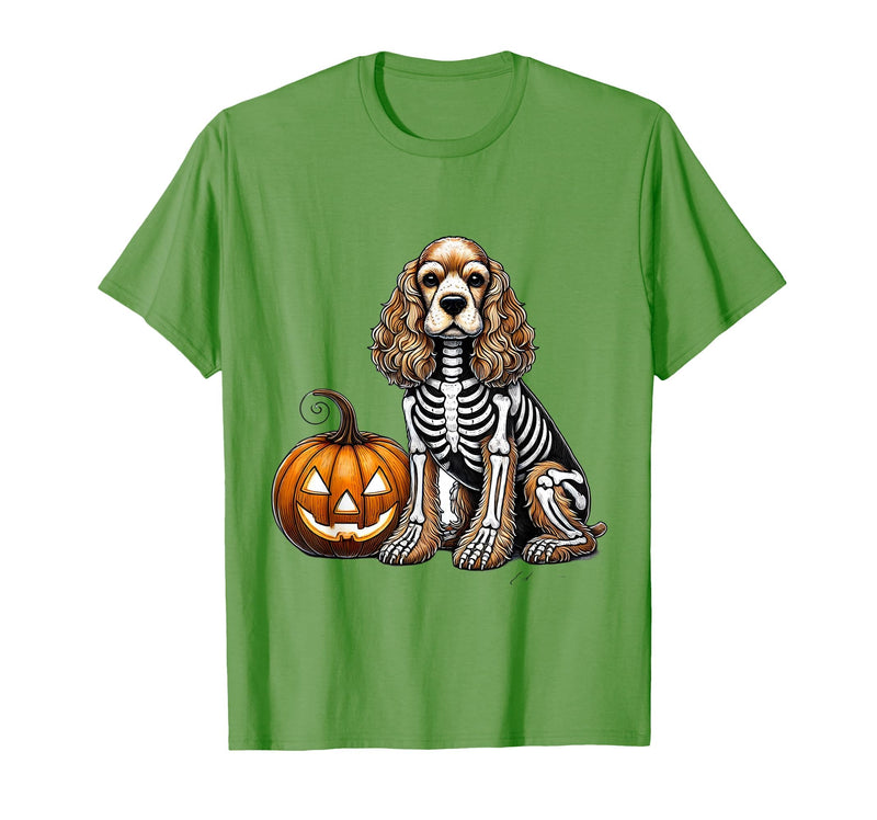 Spooky Cocker Spaniel Skeleton Costumes Halloween Cocker Spaniel Skeleton Jack O Lantern Funny Dog Halloween T-Shirt - Grass