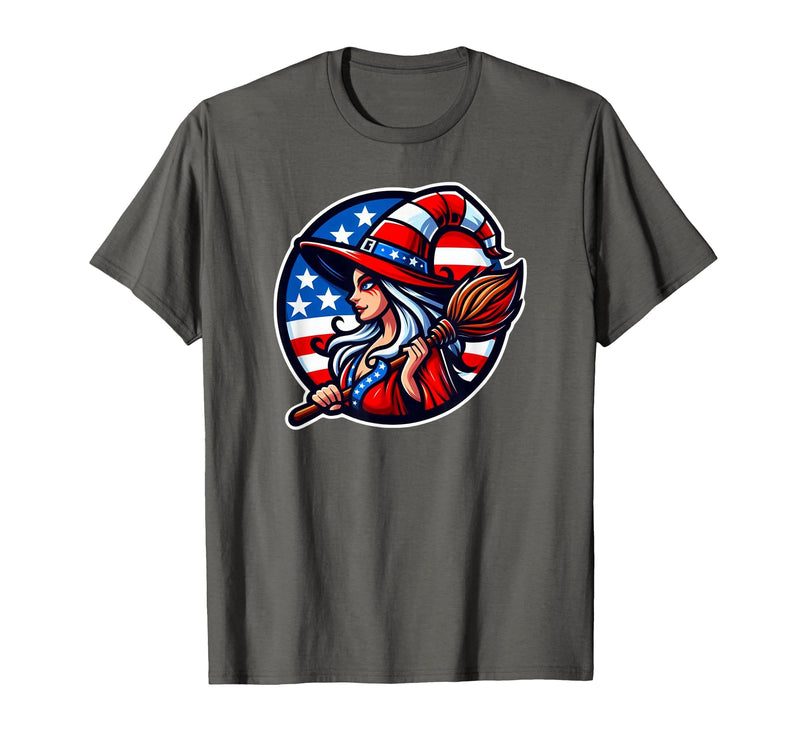 Witch American Patriotic Halloween USA T-Shirt - Asphalt Grey