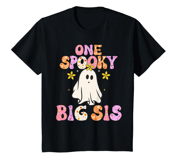 Matching Family Halloween Groovy Shirts Big Sister Halloween One Spooky Big Sister Announcement T-Shirt - Black