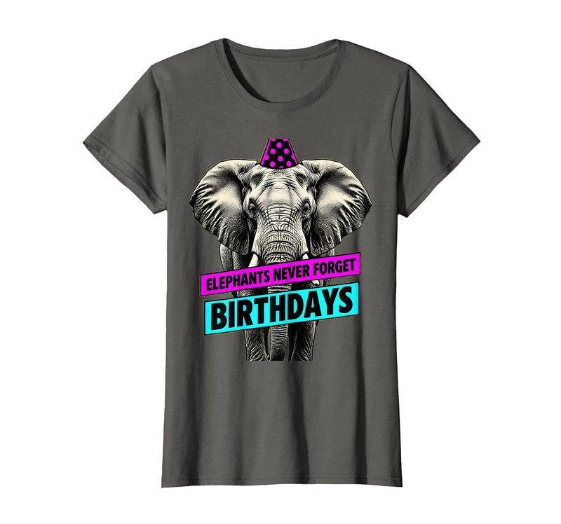 Mademark Elephants Never Forget Birthdays Funny Design T-Shirt - Women - Asphalt Grey