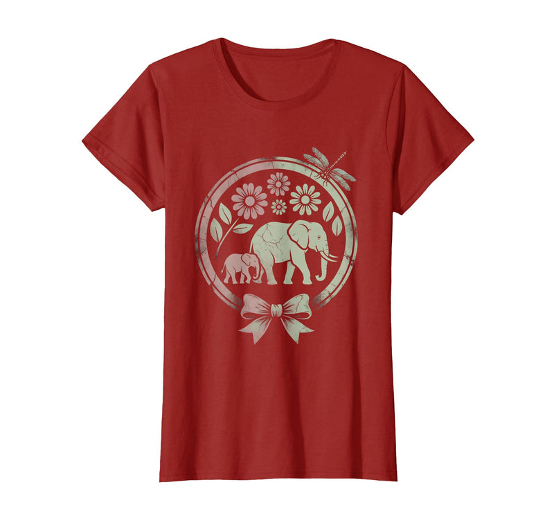 Mademark Elephant and Calf Walking Trunk to Tail Mama T-Shirt - Women - Cranberry Red