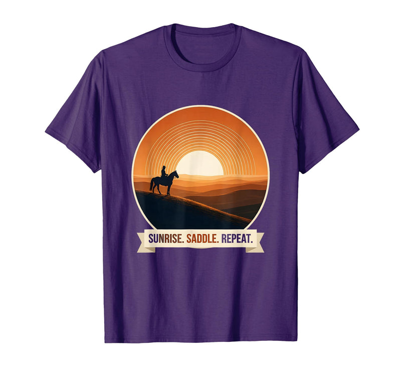 Mademark Sunrise Saddle Repeat Horse Rider Silhouette Design T-Shirt - Men - Purple