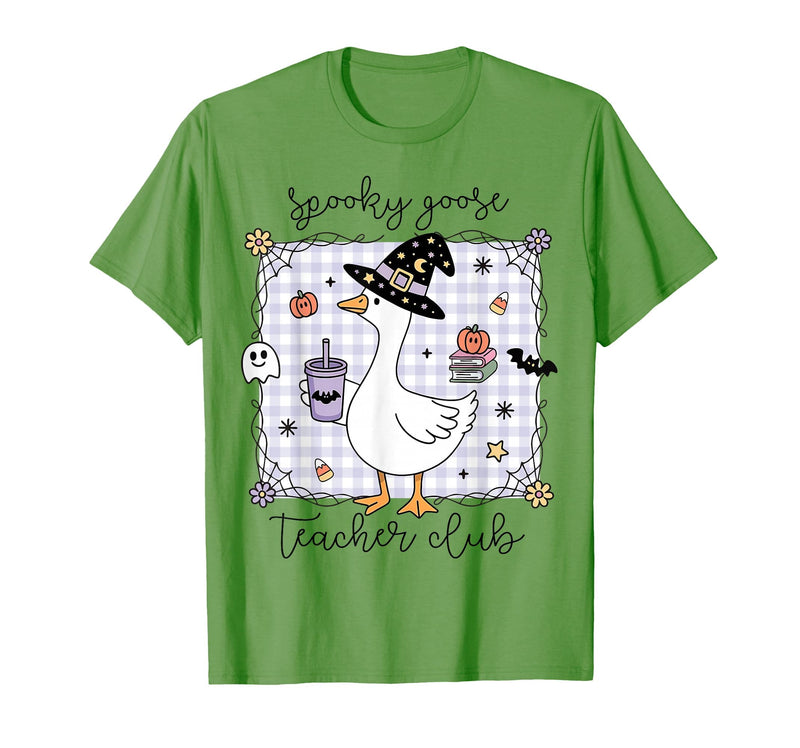 Spooky Goose Teacher Halloween Costume Funny Halloween Silly Goose Witch Spooky Goose Teacher Club T-Shirt - Grass Green