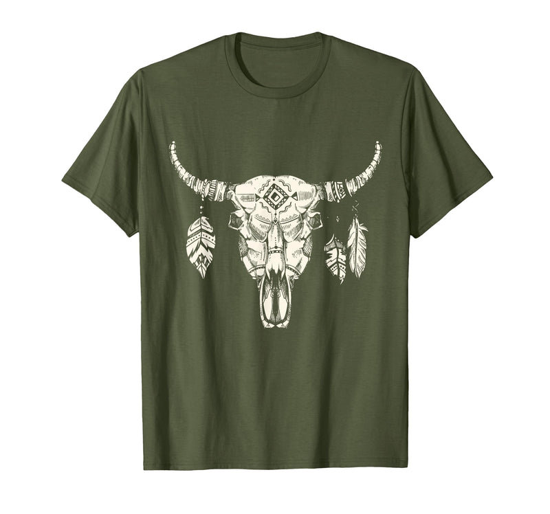 Buffalo Animals Gift Idea Bison Buffalo Skull Animal Design T-Shirt - Olive Green