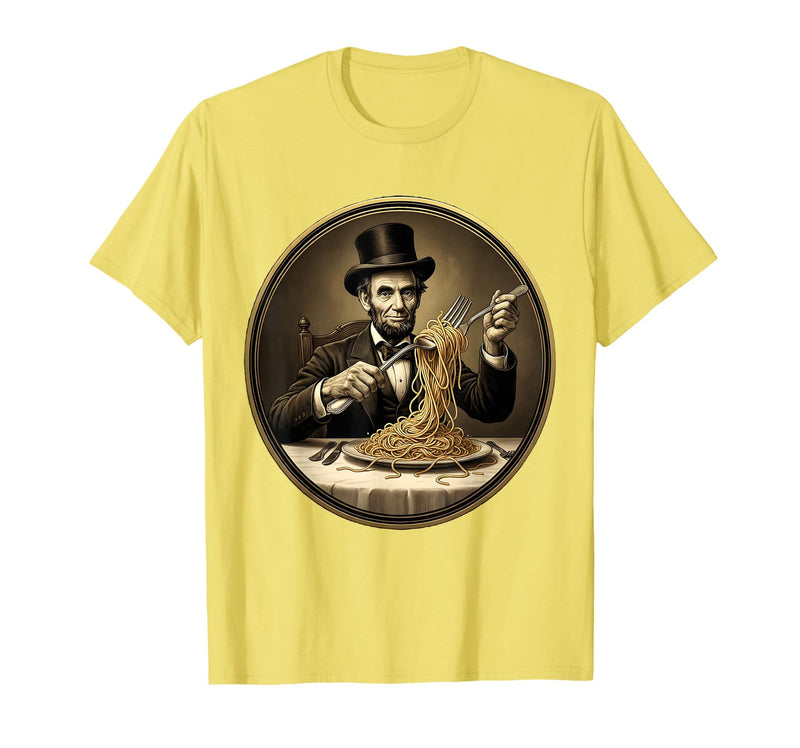 Mademark Funny Monkey Eating Spaghetti With Fork Illustration T-Shirt - Men - Lemon Yellow