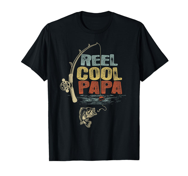 Cool Papa Fathers Day Fishing Gifts Funny Fisherman Vintage Reel Cool Papa T-Shirt - Black