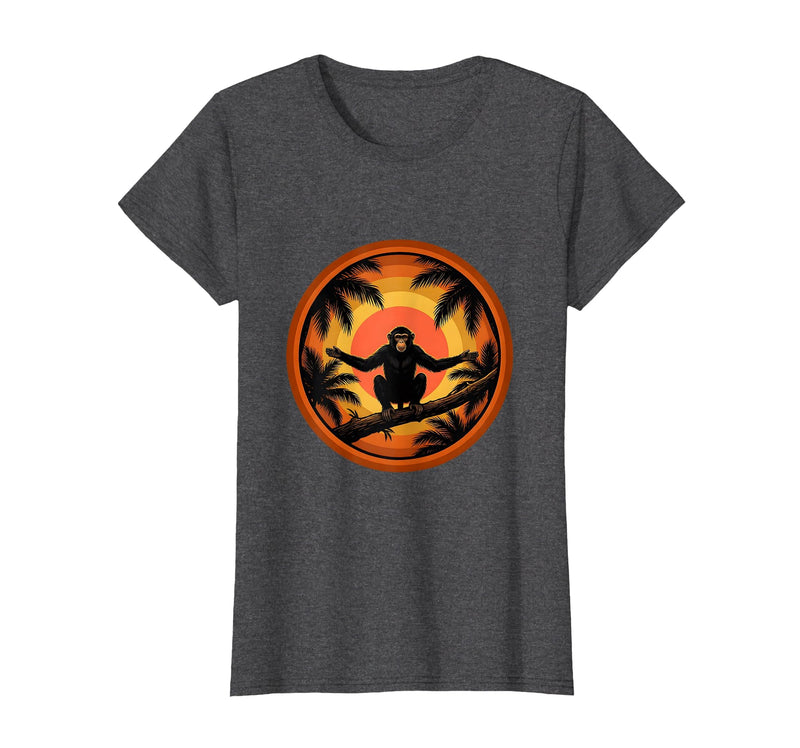 Mademark Monkey Silhouette Tropical Sunset Graphic T-Shirt - Women - Dark Heather Grey