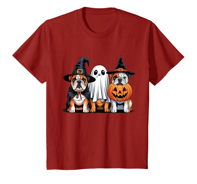 English Bulldog Halloween Funny Dog Lover Pumpkin Witch T-Shirt - Cranberry Red