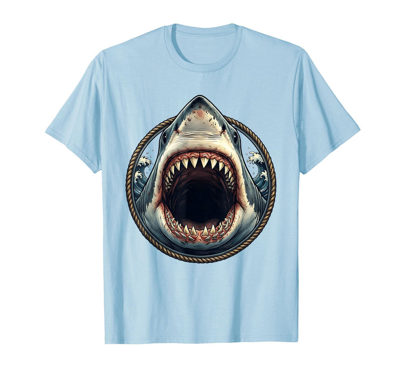 Mademark Shark Open Jaw Rows of Teeth Graphic Design T-Shirt - Baby Blue