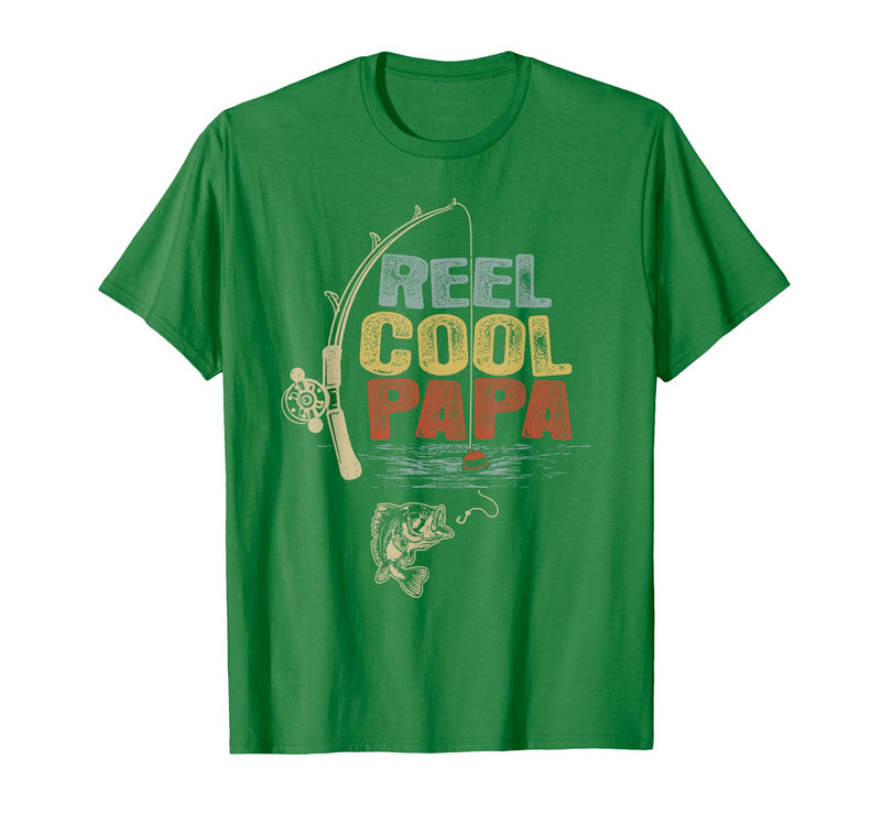 Cool Papa Fathers Day Fishing Gifts Funny Fisherman Vintage Reel Cool Papa T-Shirt - Kelly Green