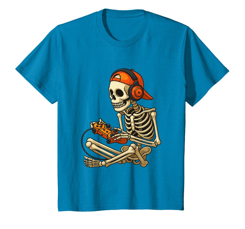 VibeKilla Video Game Halloween Skeleton Gamer Costume T-Shirt - Sapphire Blue