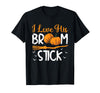 Match Halloween Couple Costumes I Love His Broomstick I Love Her Pumpkins T-Shirt - Black
