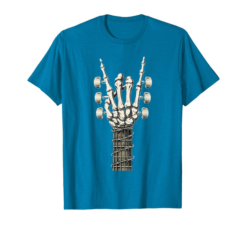 Rock and Wear Gifts Men Women Kids Skeleton Guitar Hand Rock On Guitarist Rock Band Music T-Shirt - Sapphire Blue