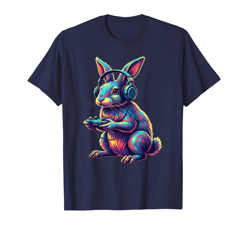 Rabbit Gaming Animal Video Games Funny Rabbit T-Shirt in Navy Blue