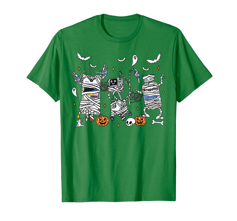 Cute Ghost Halloween Nurse Spooky Season Halloween ICU Nurse Propofol Mummy NICU PICU Nurse Tech T-Shirt - Kelly Green