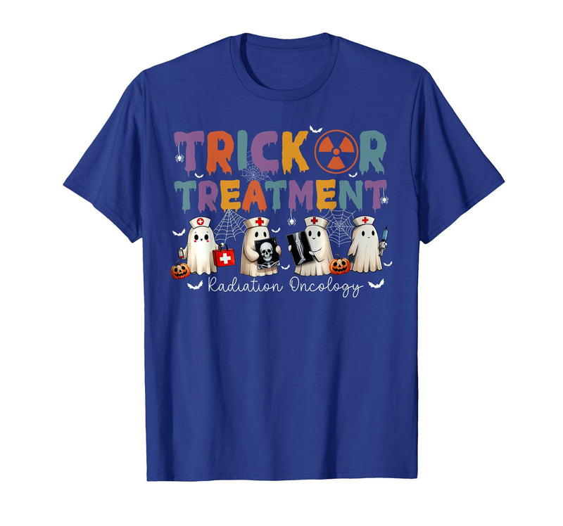 Radiation Oncology Therapist Halloween Costume Trick Or Treatment Radiation Oncology Halloween Rad Therapy T-Shirt - Royal