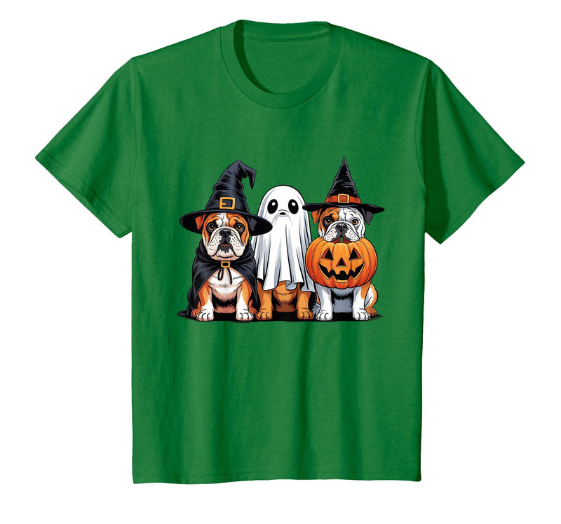 English Bulldog Halloween Funny Dog Lover Pumpkin Witch T-Shirt - Kelly Green