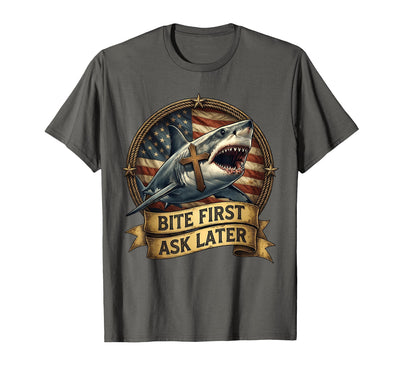 Bite First Ask Later Bold Shark Design T-Shirt