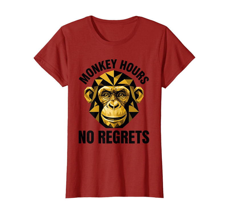 Mademark Monkey Hours No Regrets Funny Primate Design T-Shirt - Women - Cranberry Red