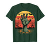 Creepy Undead Zombie Hand Retro Sunset Scary Zombie Hand Retro Sunset Halloween Horror Tee T-Shirt - Dark Green
