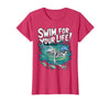 Swim Lover Halloween Custom Tee For Swimmers Kids Halloween Skeleton Swimming Swim for Your Life Swimmers Dad T-Shirt - Red