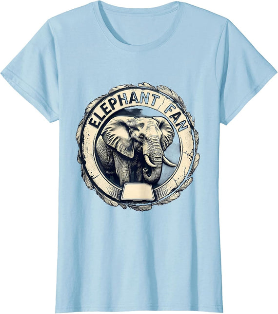 Women's Elephant Fan Rubber Stamp Elephant Lover Whimsical Humor T-Shirt - Baby Blue