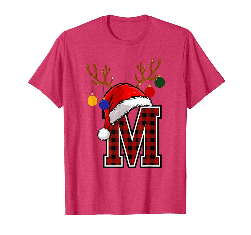 Christmas Buffalo Plaid Alphabet Tees Letter M Name Initial Buffalo Plaid Alphabet Monogram T-Shirt - Red Heather