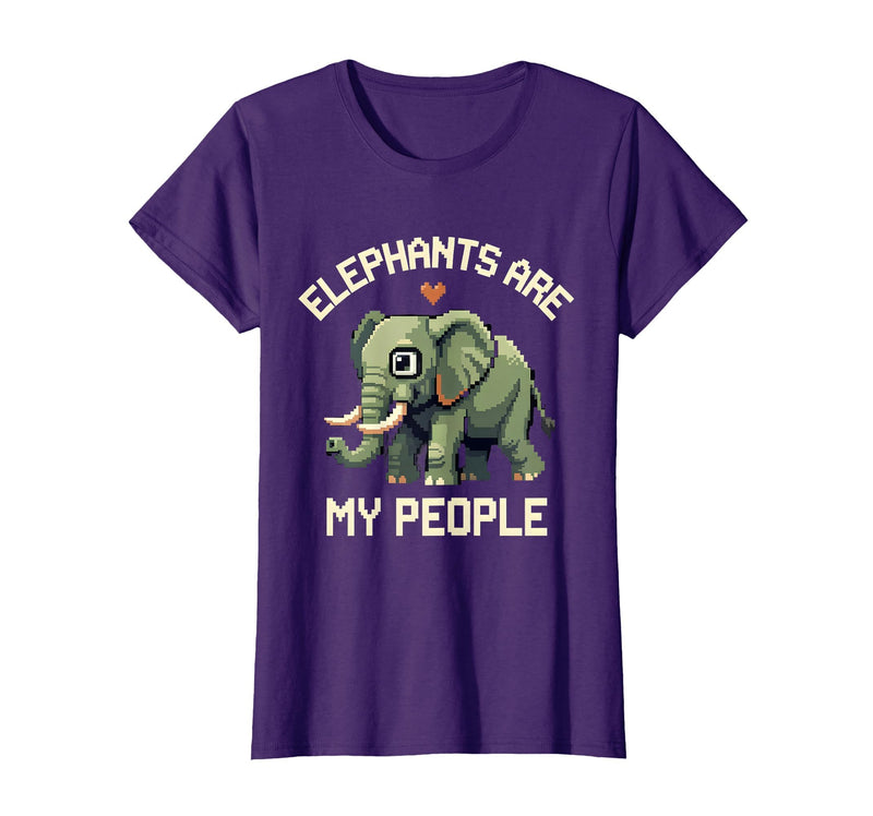 Mademark Elephants Are My People Pixel Art Design T-Shirt - Women - Purple