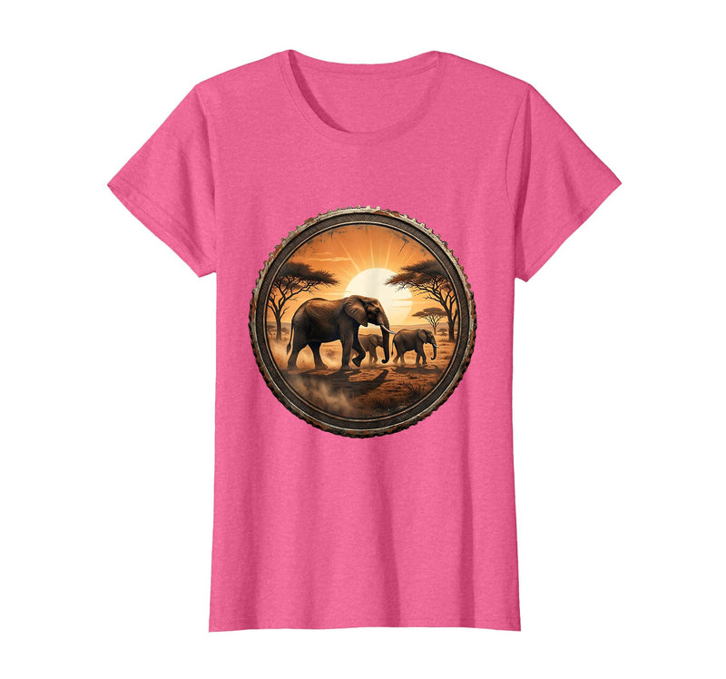 Mademark Elephant Herd Crossing Dusty Savanna Plain T-Shirt - Women - Pink Heather