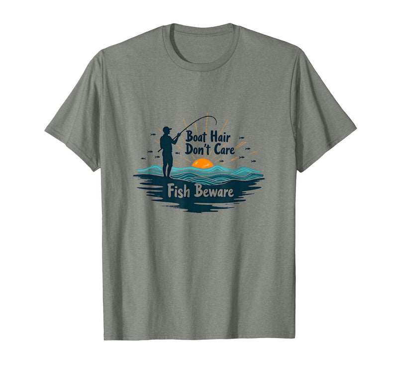 Mademark Boat Hair Don't Care Fish Beware Fishing Apparel T-Shirt - Olive Heather