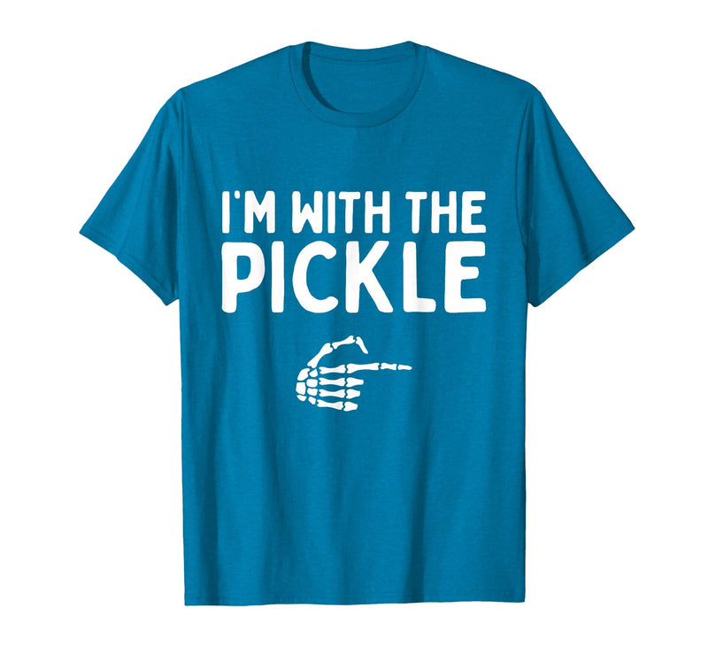 Funny Halloween Costume Holiday Party Gift I'm with The Pickle Funny Halloween Costume Matching Couples T-Shirt - Sapphire