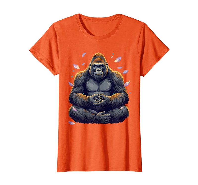 Mademark Meditating Gorilla Zen Monkey Graphic Design T-Shirt - Women - Orange
