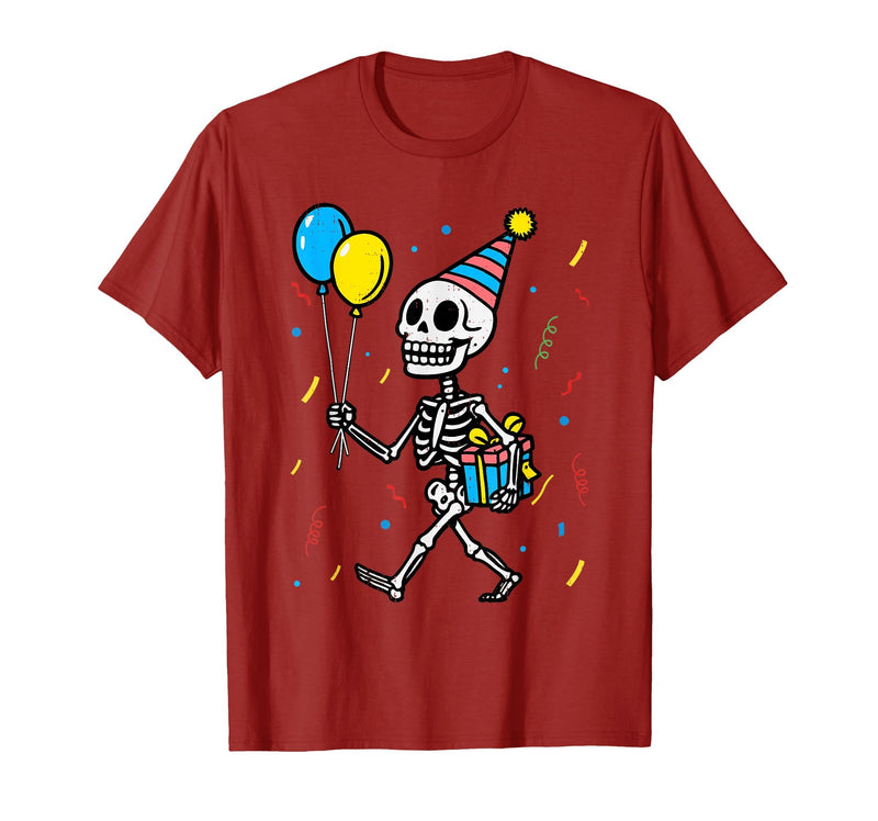 Halloween Tees for Women Men Kids Skeleton Birthday Halloween Costume Boys Teens Girls Kids T-Shirt - Cranberry Red
