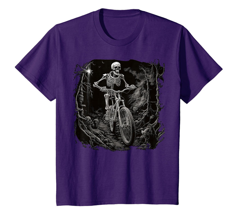 Scary Cyclist Skeleton Gifts Cycling Skeleton Mountain MTB Bicycle Cyclist Skeleton T-Shirt - Purple