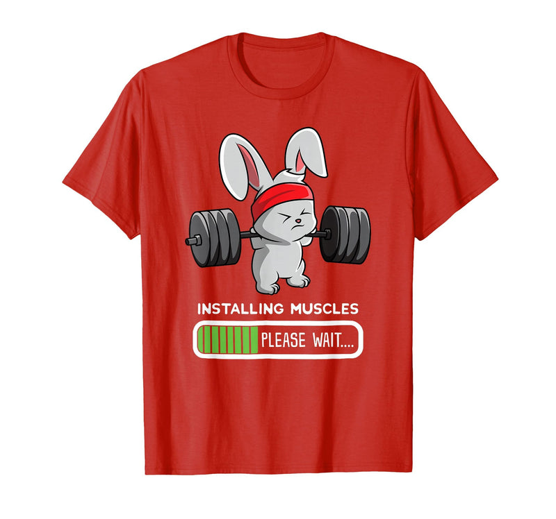 Bunny Gym Rabbit Weights Installing Muscles T-Shirt in Red