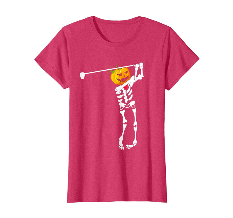 Funny Skeleton Golf Halloween Costume Golf Skeleton Pumpkin Halloween Shirt T-Shirt - Red Heather