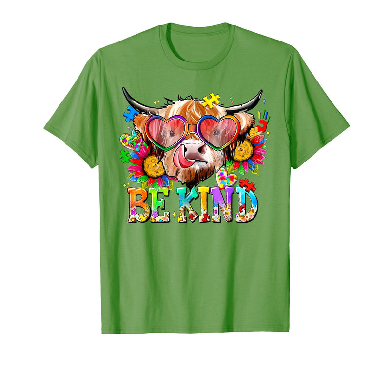 Be Kind Highland Cow Autism Awareness Sped Teacher Be Kind Highland Cow Autism Awareness Inspirational Teacher T-Shirt -