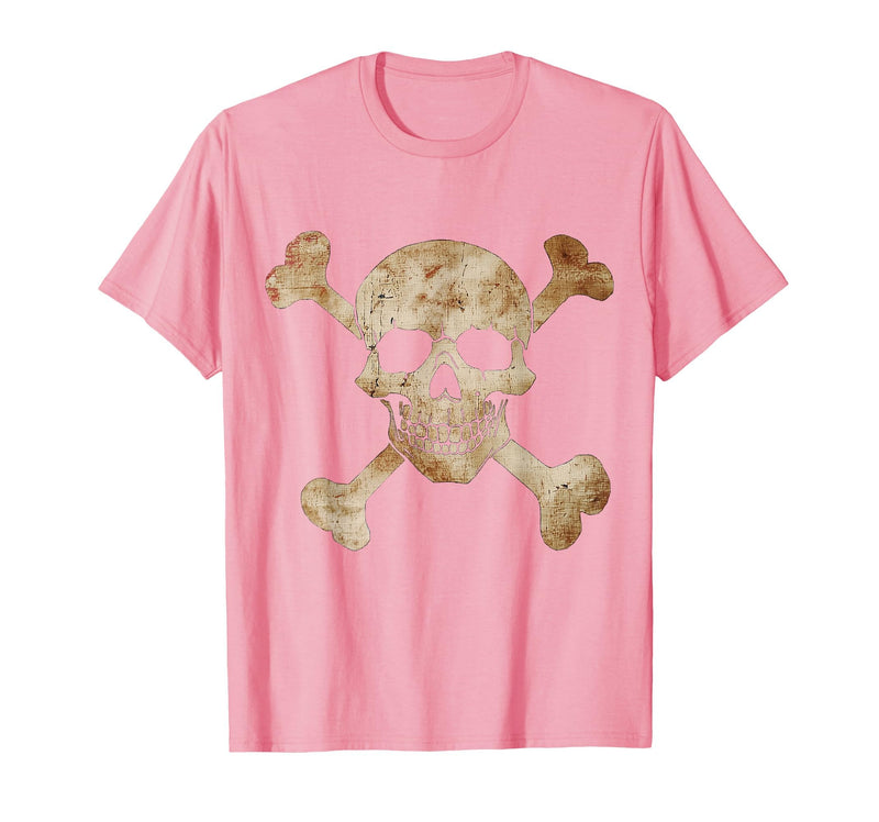 Halloween Designs. Pirate Flag Skull and Crossbones Skeleton Graphic Halloween T-Shirt - Pink