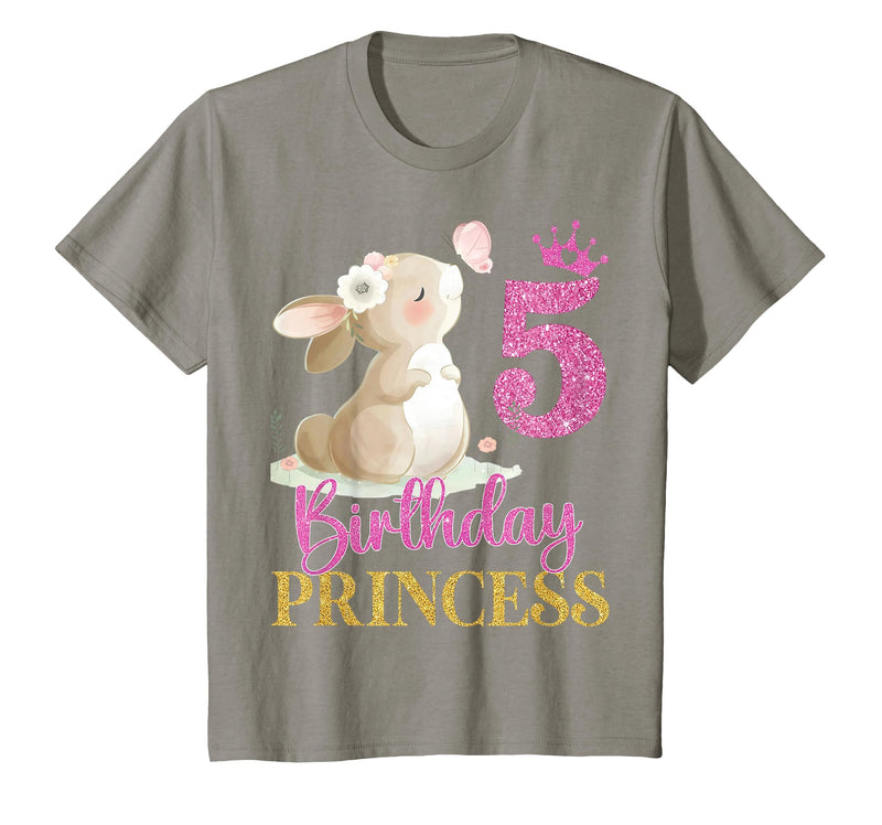 Kids 5th Birthday Rabbit Princess Girl Bunny 5 Years Old T-Shirt in Slate Grey