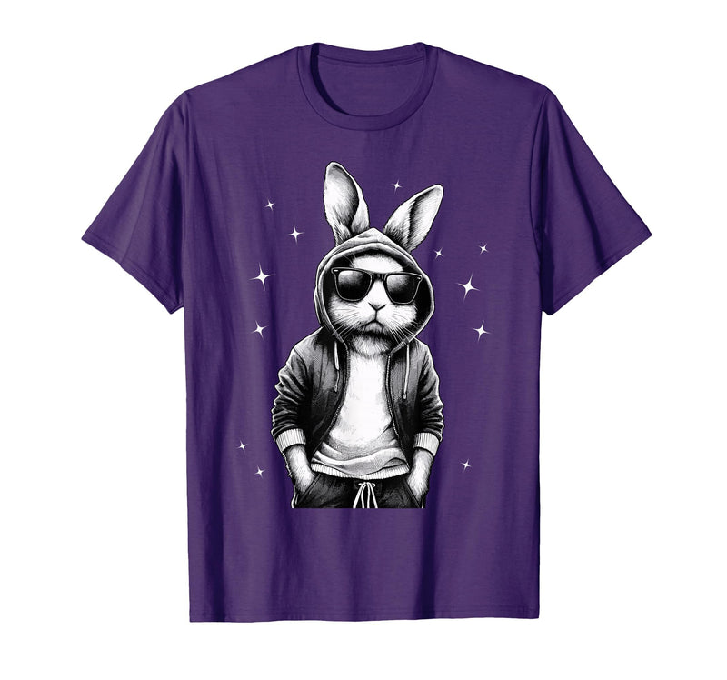 Bunny Face with Sunglasses Rabbit for Boys Men Kids T-Shirt in Purple