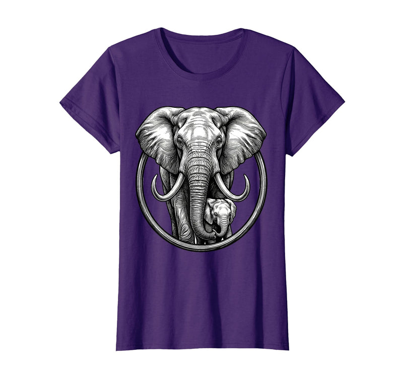 Mademark Mama Elephant and Baby Graphic Tee T-Shirt - Women - Purple