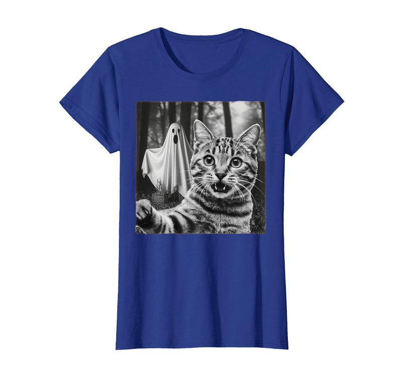 Halloween Cat Selfie with Spooky Ghost t -shir t Halloween Cat Selfie with Spooky Ghost T-Shirt - Royal Blue