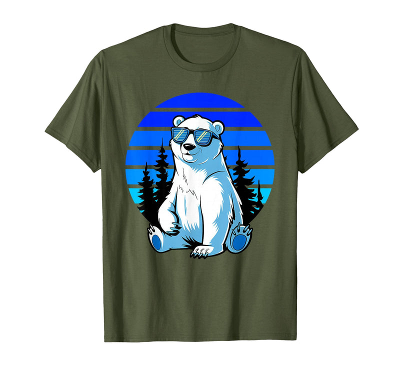 Bear Lover Gift Co. Arctic Animal Polar Bear Lover Cool Sunglasses Polar Bear T-Shirt - Olive Green