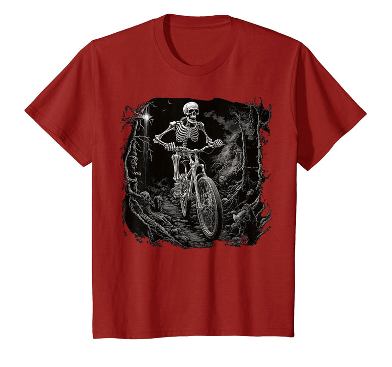 Scary Cyclist Skeleton Gifts Cycling Skeleton Mountain MTB Bicycle Cyclist Skeleton T-Shirt - Cranberry Red