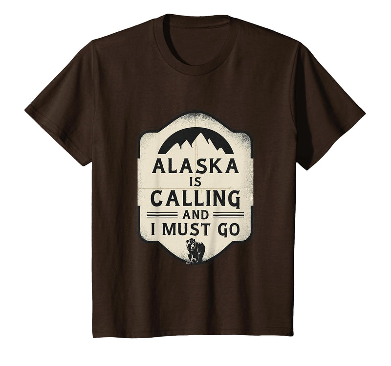 Alaska is Calling and I Must Go Mountains Bear T-Shirt - Brown