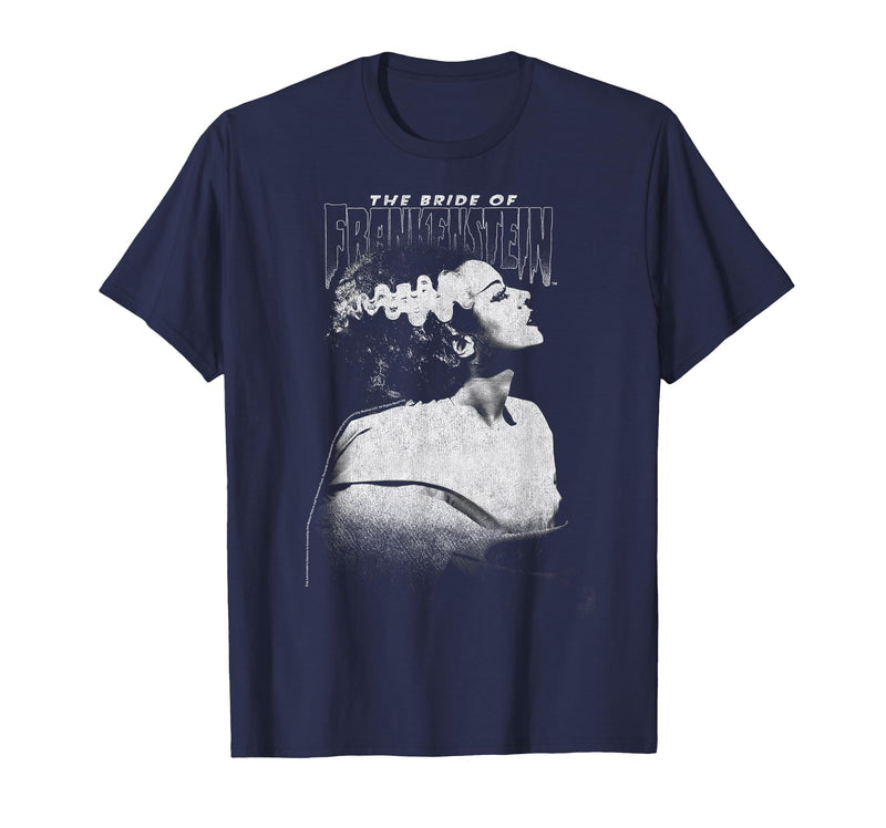Universal Monsters Bride of Frankenstein Dark Portrait T-Shirt - Navy Blue