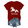Pukcoun Horse Shirt Horse Lover V-Neck Shirt Retro Graphics T-Shirt Unisex - Claret